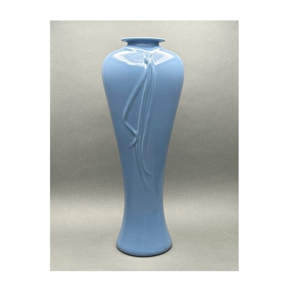 Vintage 1990’s Haeger 4403 Light Blue Ceramic Vase With Ribbon Motif - Picture 1 of 8